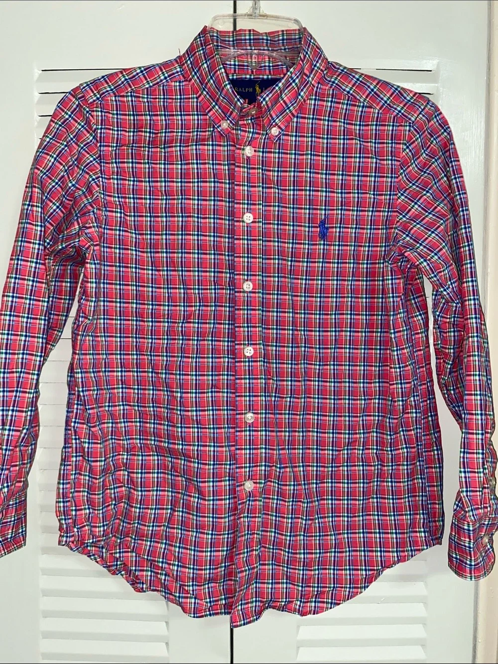 Ralph Lauren • Plaid • Button-Down • Blue Polo Logo • Size Med (10-12)Boys